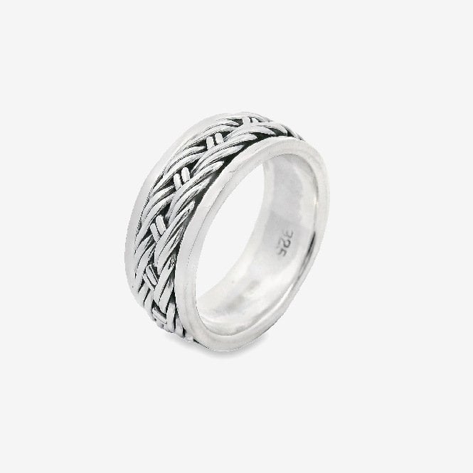 Oxidised Silver Blackened Plaited Ring, Size 59