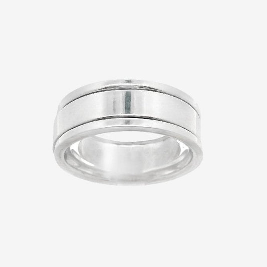 Oxidised Silver Double Blackened Striped Ring, Size 67.5