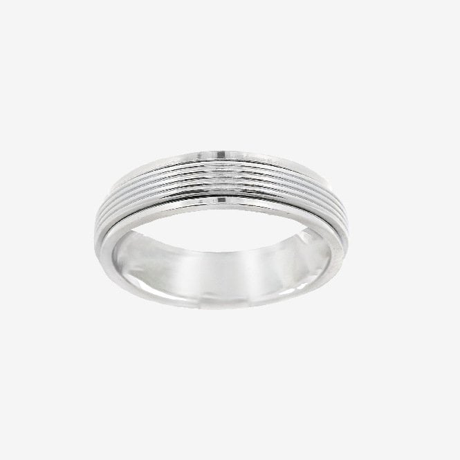 Oxidised Silver Blackened Stripe Ridged Band Ring, Size 67.5
