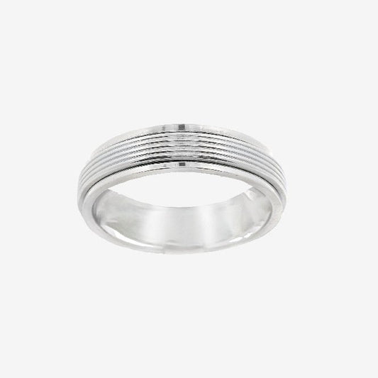 Oxidised Silver Blackened Stripe Ridged Band Ring, Size 57.5