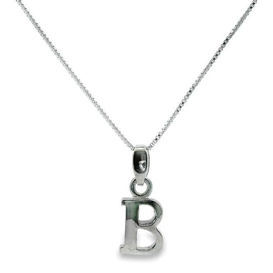 Letter B Silver Initial Pendant Necklace, 40-45cm