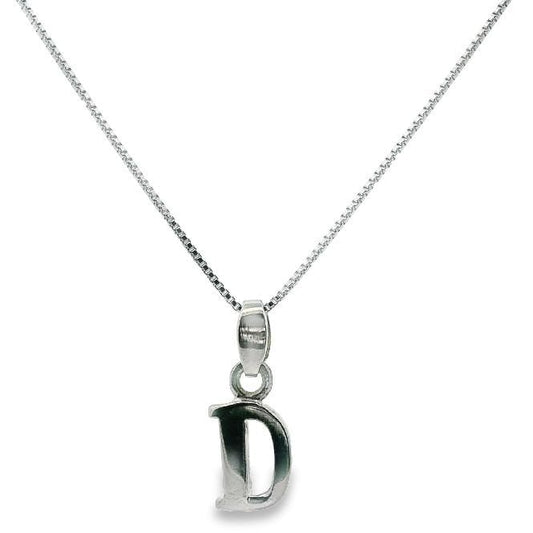 Letter D Silver Initial Pendant Necklace, 40-45cm