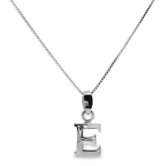 Letter E Silver Initial Pendant Necklace, 40-45cm