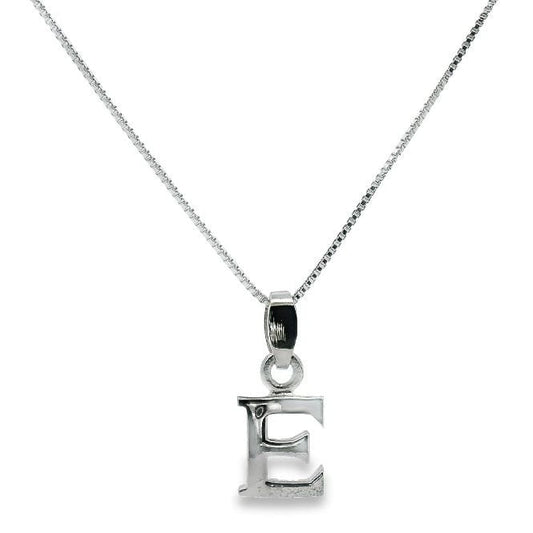 Letter E Silver Initial Pendant Necklace, 40-45cm