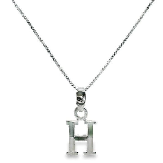 Letter H Silver Initial Pendant Necklace, 40-45cm
