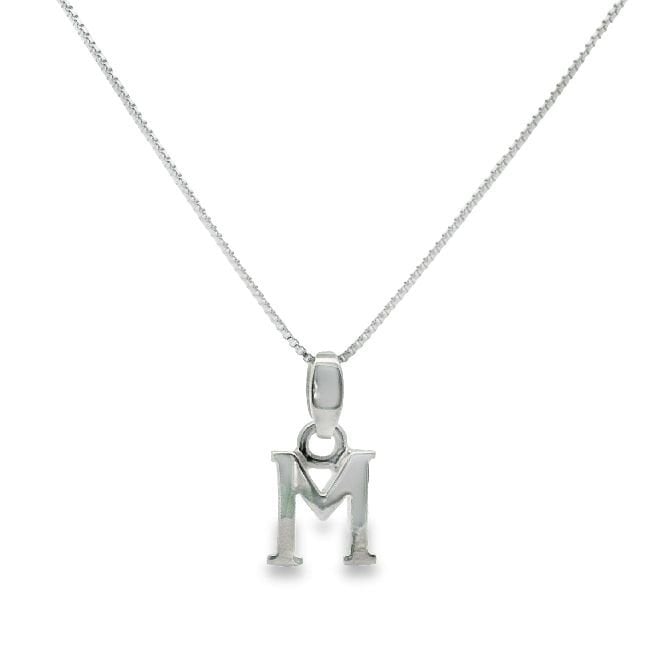 Letter M Silver Initial Pendant Necklace, 40-45cm