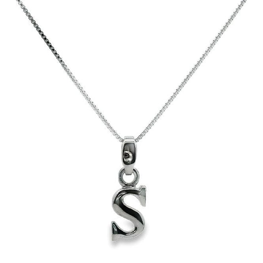 Letter S Silver Initial Pendant Necklace, 40-45cm