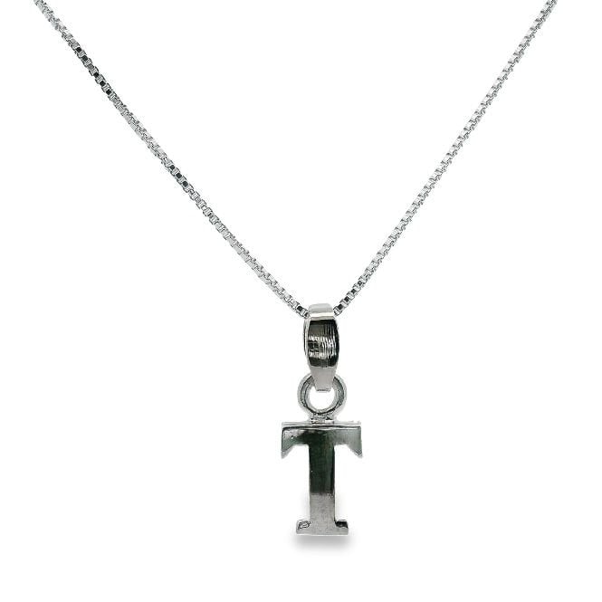 Letter T Silver Initial Pendant Necklace, 40-45cm
