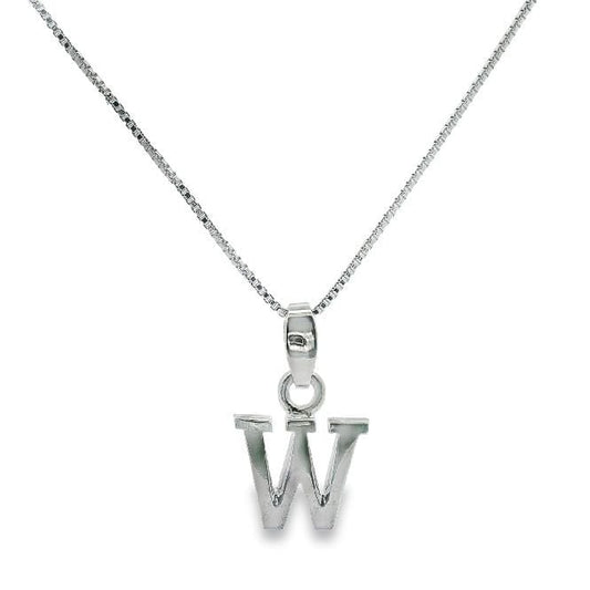 Letter W Silver Initial Pendant Necklace, 40-45cm