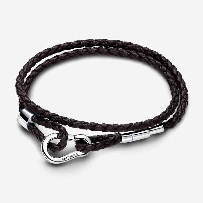 Moments Brown Braided Double Leather Bracelet, 38cm