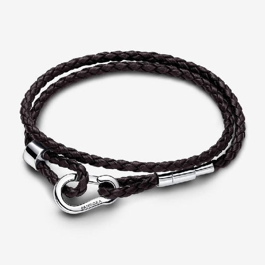 Moments Brown Braided Double Leather Bracelet, 38cm