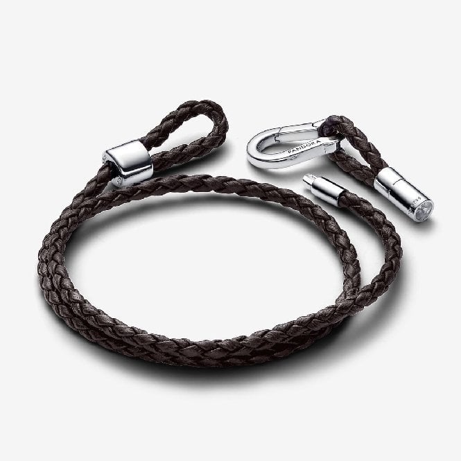 Moments Brown Braided Double Leather Bracelet, 38cm