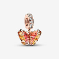 Rose Pink & Yellow Murano Glass Butterfly Dangle Charms