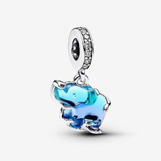Blue Murano Glass Elephant Dangle Charms