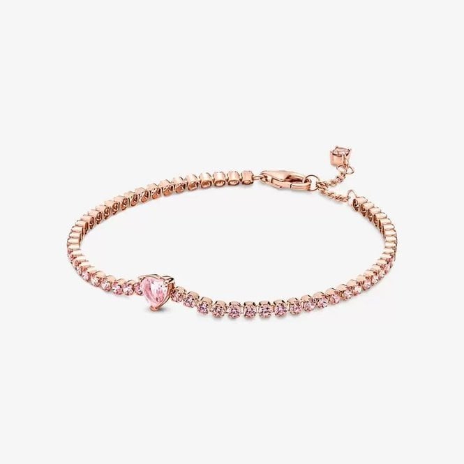 Rose Sparkling Heart Tennis Bracelet, 20cm