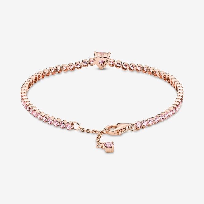 Rose Sparkling Heart Tennis Bracelet, 20cm