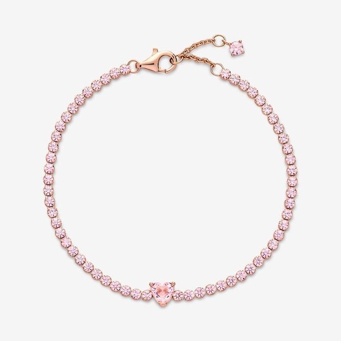 Rose Sparkling Heart Tennis Bracelet, 20cm