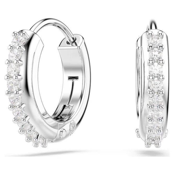 Matrix Hoop Earrings with Round-Cut White Crystal in Rhodium Silver