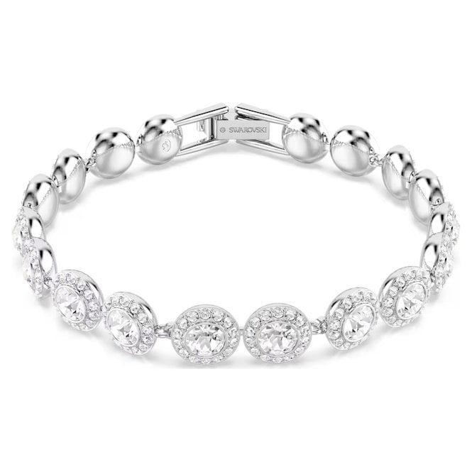 Una Angelic Tennis Bracelet with Round-Cut White Crystal in Rhodium Silver