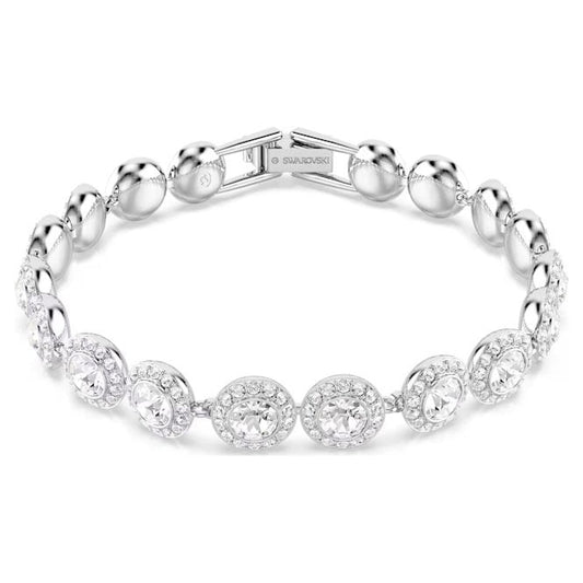 Una Angelic Tennis Bracelet with Round-Cut White Crystal in Rhodium Silver