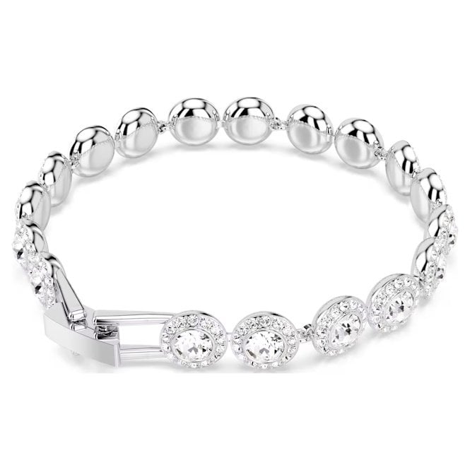 Una Angelic Tennis Bracelet with Round-Cut White Crystal in Rhodium Silver