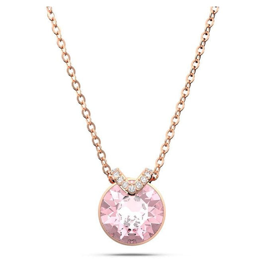 Bella V Pendant Necklace with Round-Cut Pink Crystal in Rose Gold