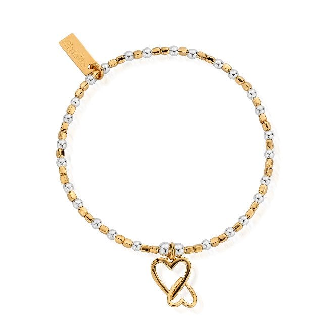 Mixed Metal Mini Cube Interlocking Love Heart Bracelet
