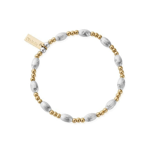 Mixed Metal Corrugated Oval Bracelet