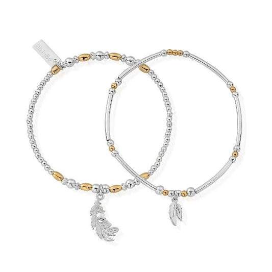 Mixed Metal Strength & Courage Bracelet Set Of 2