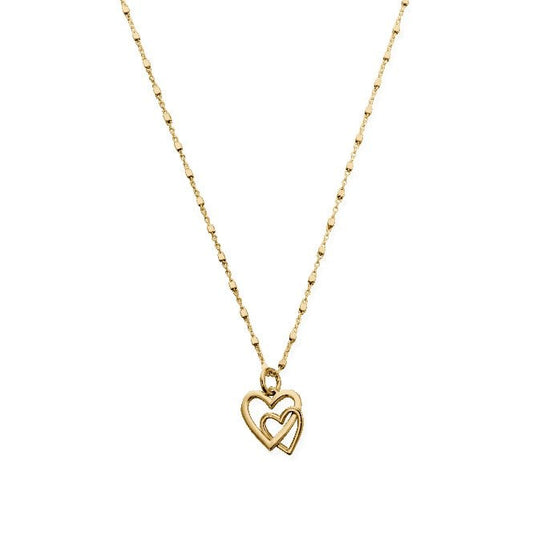 Gold Delicate Cube Chain Interlocking Love Heart Necklace