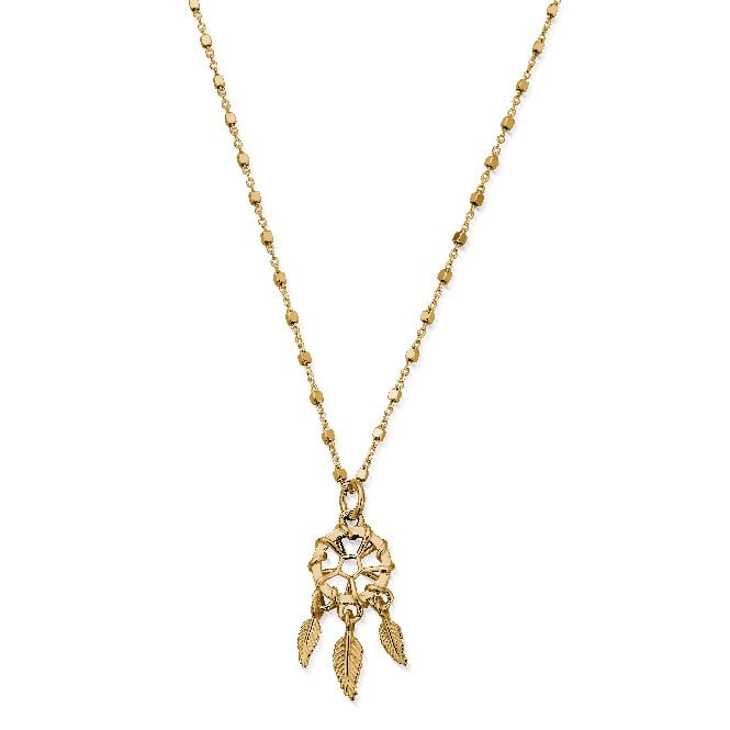 Gold Delicate Cube Chain Dreamcatcher Necklace