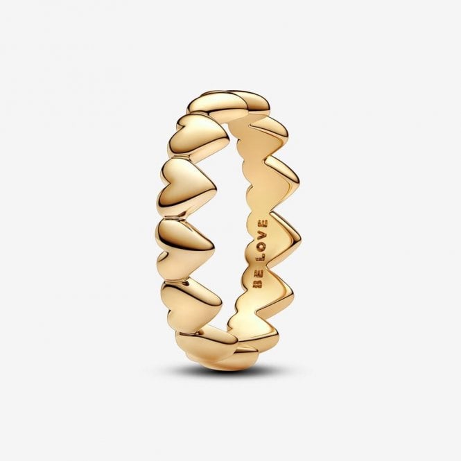 Gold Row of Hearts Ring, Size 60
