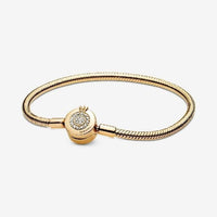 Moments Gold Sparkling Crown O Snake Chain Bracelet, 23cm