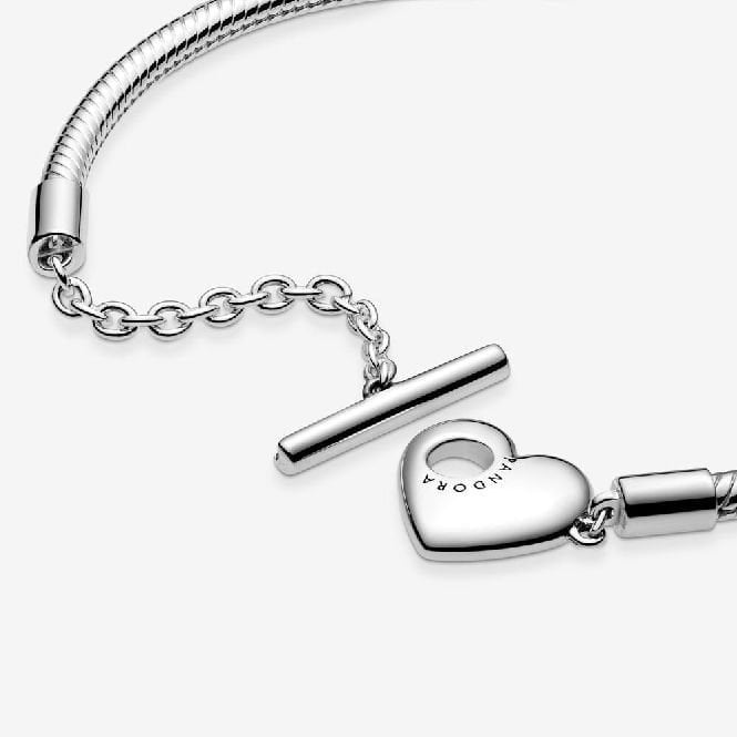 Moments Heart T-Bar Snake Chain Bracelet, 18cm