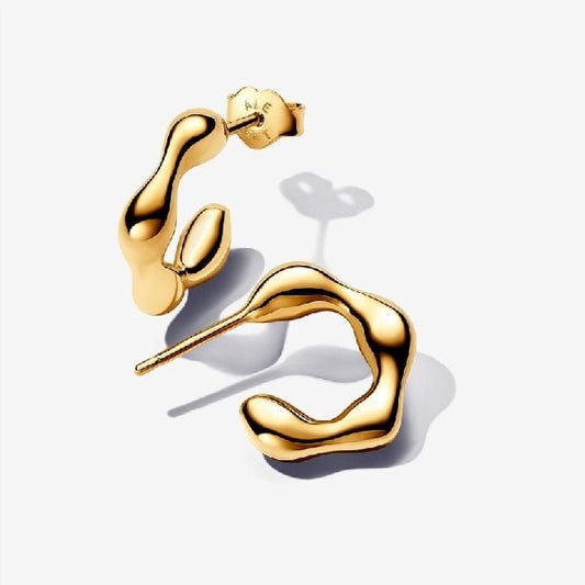 Gold Organically Shaped Open Hoop Earrings