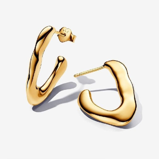 Gold Organically V-Shaped Open Hoop Earrings