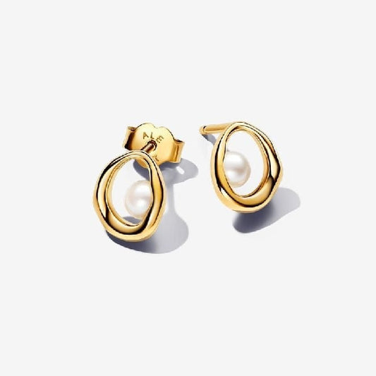 Gold Organically Shaped Oval & Treated Freshwater Cultured Pearl Stud Earrings
