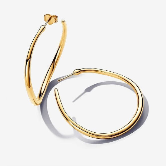 Gold Organically Shaped 42 mm Open Hoop Earrings