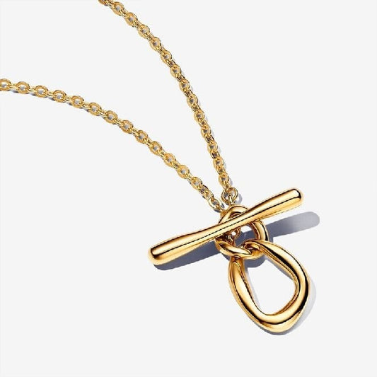 Gold Organically Shaped Circles T-Bar Necklace, 50cm