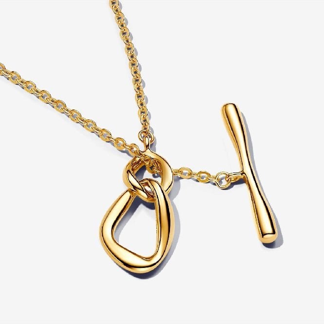 Gold Organically Shaped Circles T-Bar Necklace, 50cm