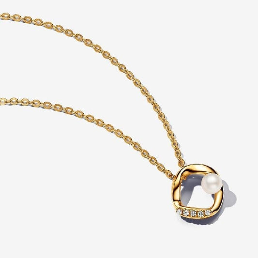 Gold Organically Shaped Pave Circle & Treated Freshwater Cultured Pearl Collier Necklace, 45cm