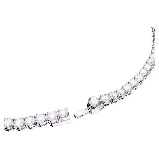 Matrix Necklace & Earrings Tennis Set with Round-Cut White Crystal in Rhodium Silver