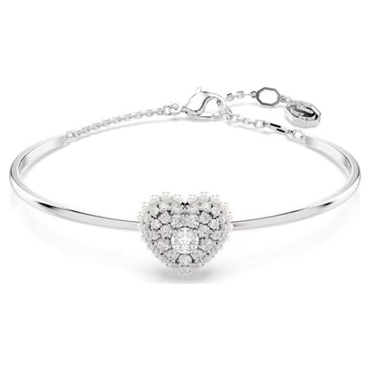 Idyllia Heart Bangle with White Crystal in Rhodium Silver