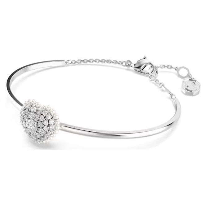 Idyllia Heart Bangle with White Crystal in Rhodium Silver