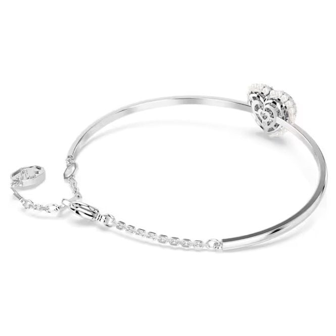 Idyllia Heart Bangle with White Crystal in Rhodium Silver