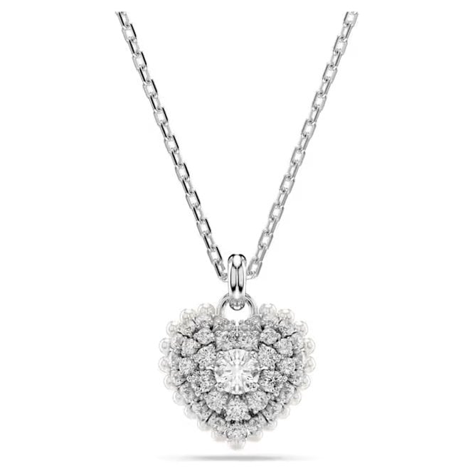 Idyllia Heart Pendant Necklace with White Crystal in Rhodium Silver