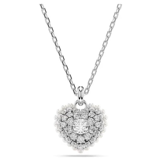 Idyllia Heart Pendant Necklace with White Crystal in Rhodium Silver