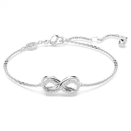Hyperbola Infinity Bracelet with White Crystal in Rhodium Silver