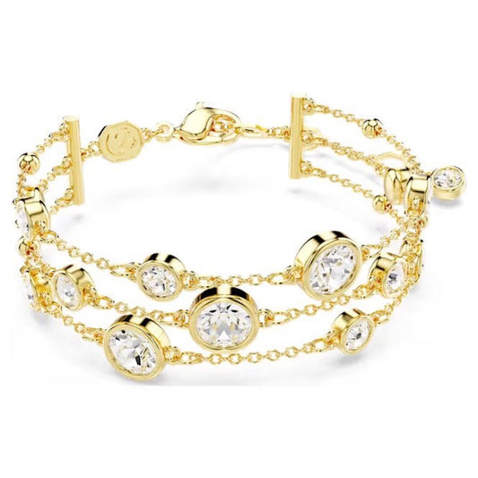 Imber Wide Bracelet with Round-Cut White Crystal in Gold