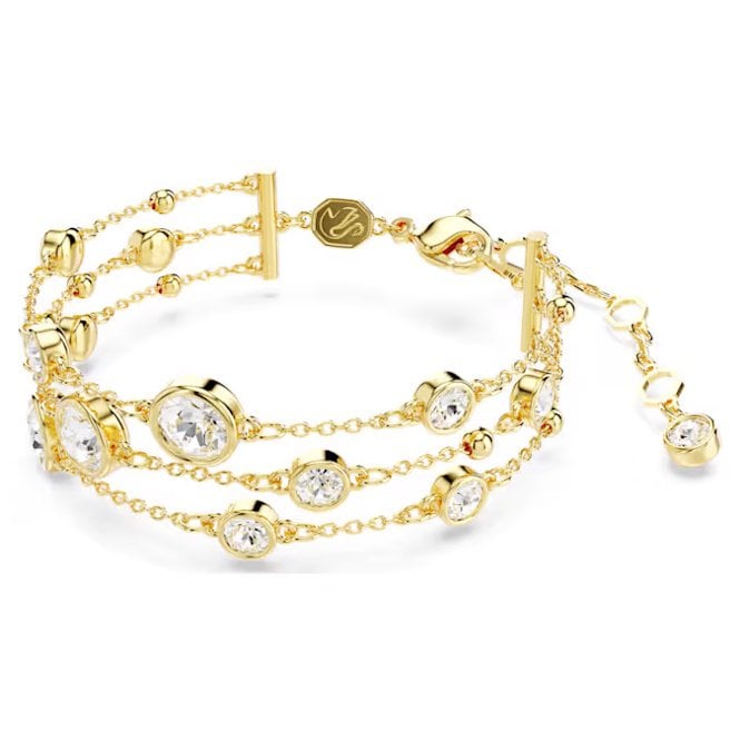 Imber Wide Bracelet with Round-Cut White Crystal in Gold